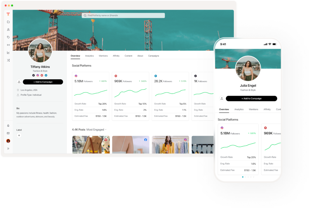 Sprout Social influencer marketing platform dashboard displaying influencer performance metrics across diverse social channels