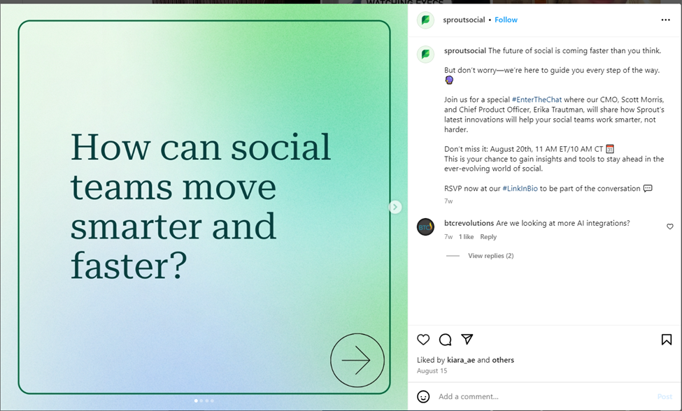Sprout Instagram question carousel
