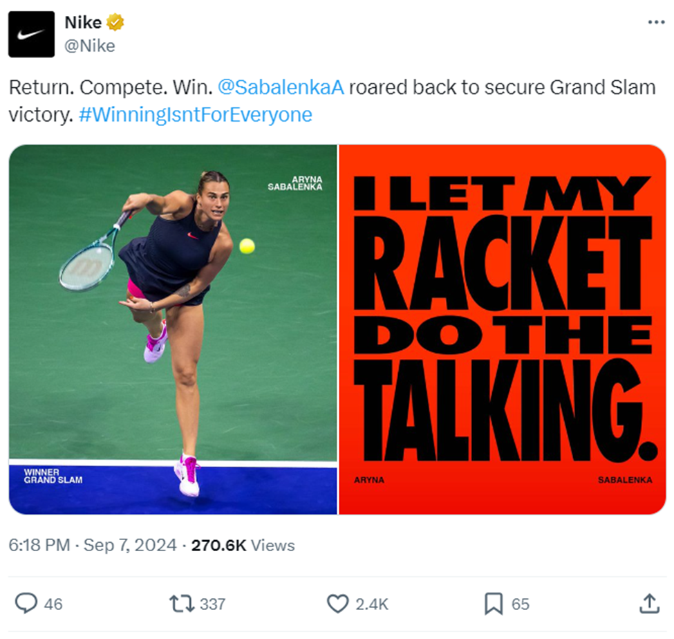 Nike X post with memorable quote
