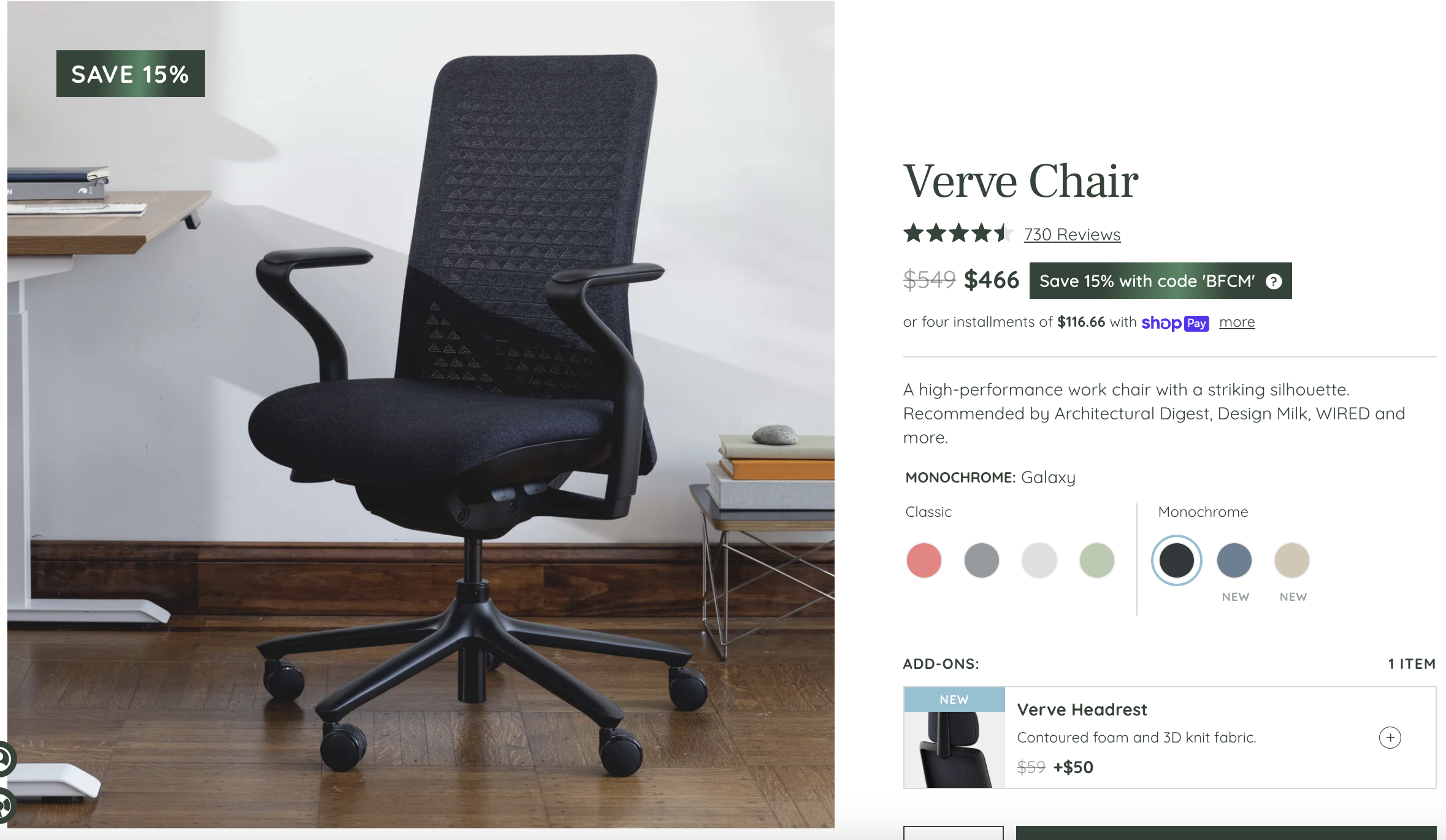 An image of a black Verve chair sitting in an office