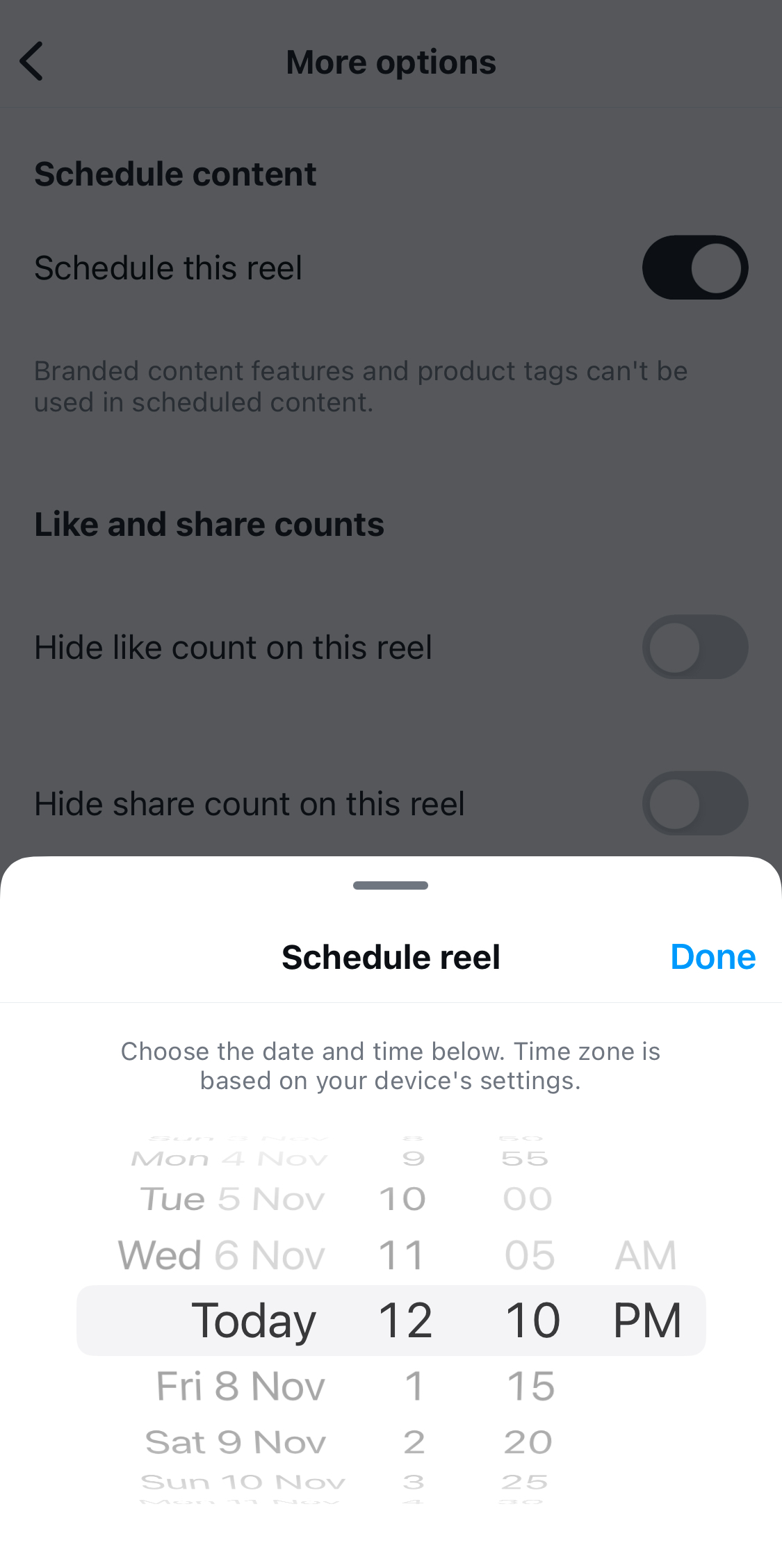 Instagram Reels in-app scheduling