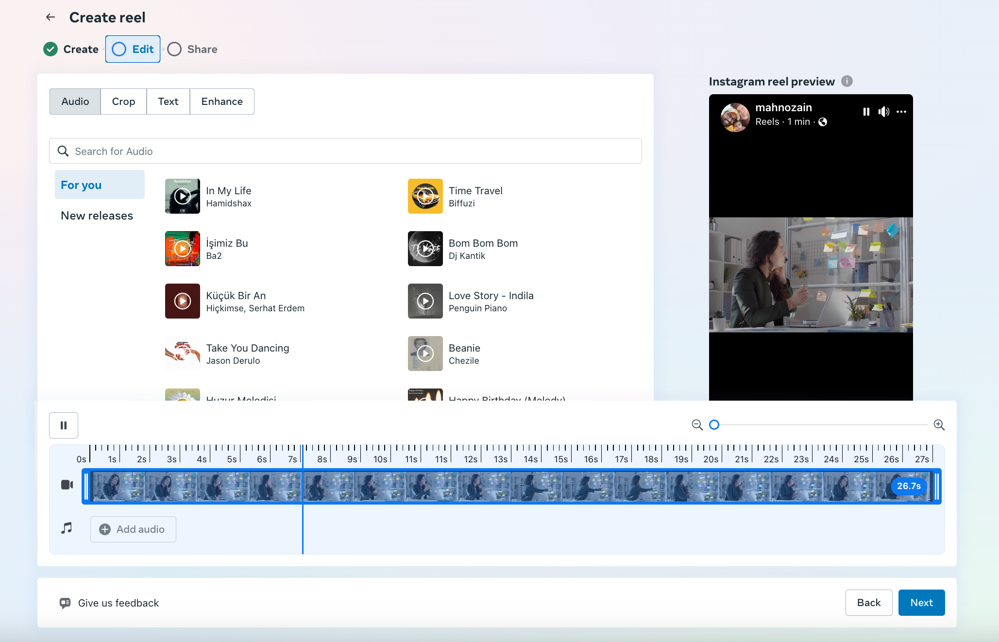 Edit reel using Meta Business Suite