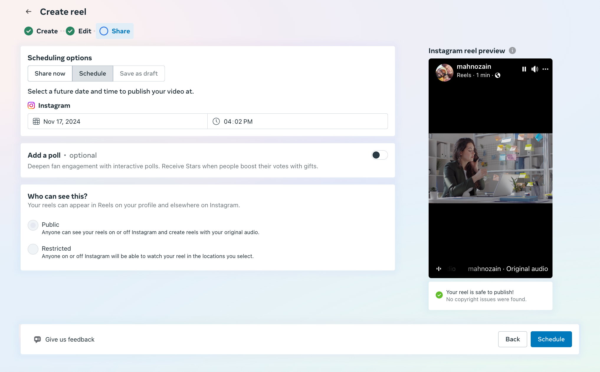 Schedule reel using Meta Business Suite