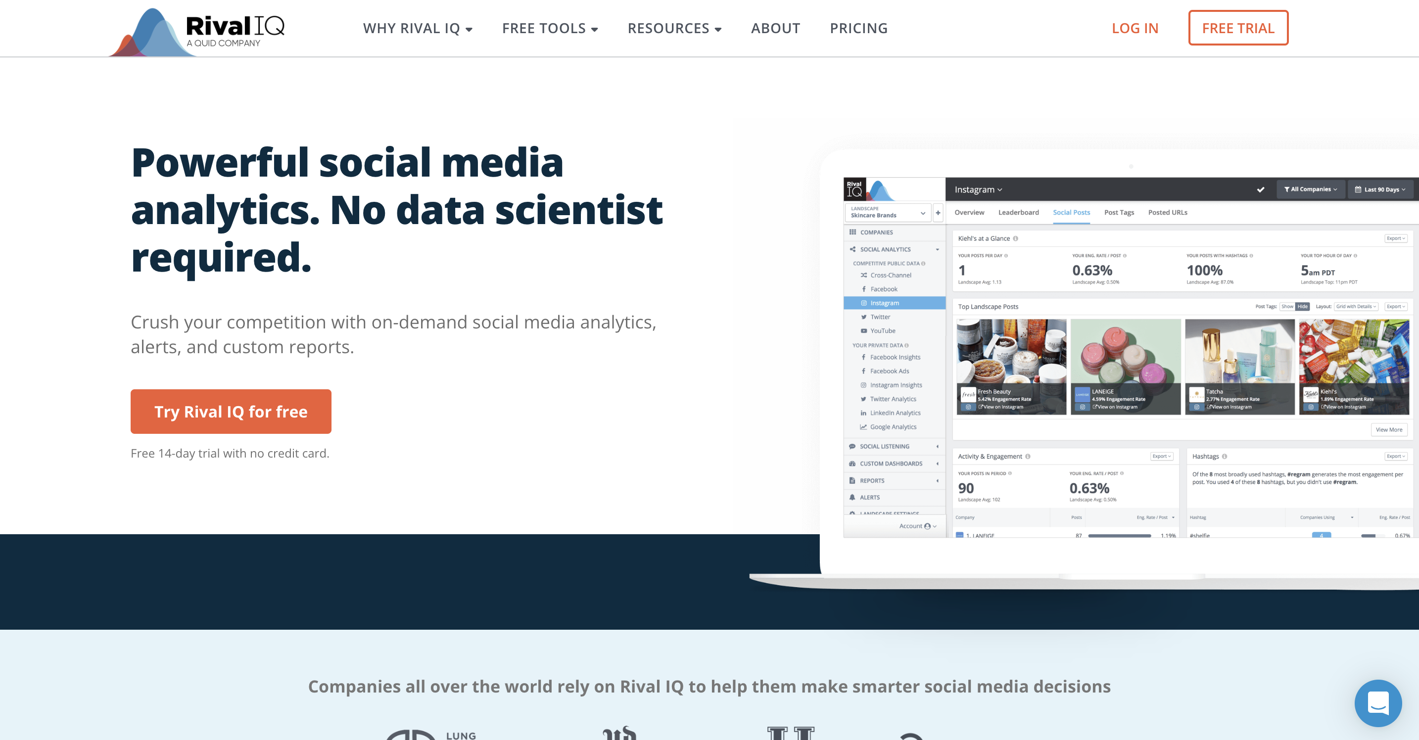 A screenshot of TikTok analytics tool Rival IQ's website