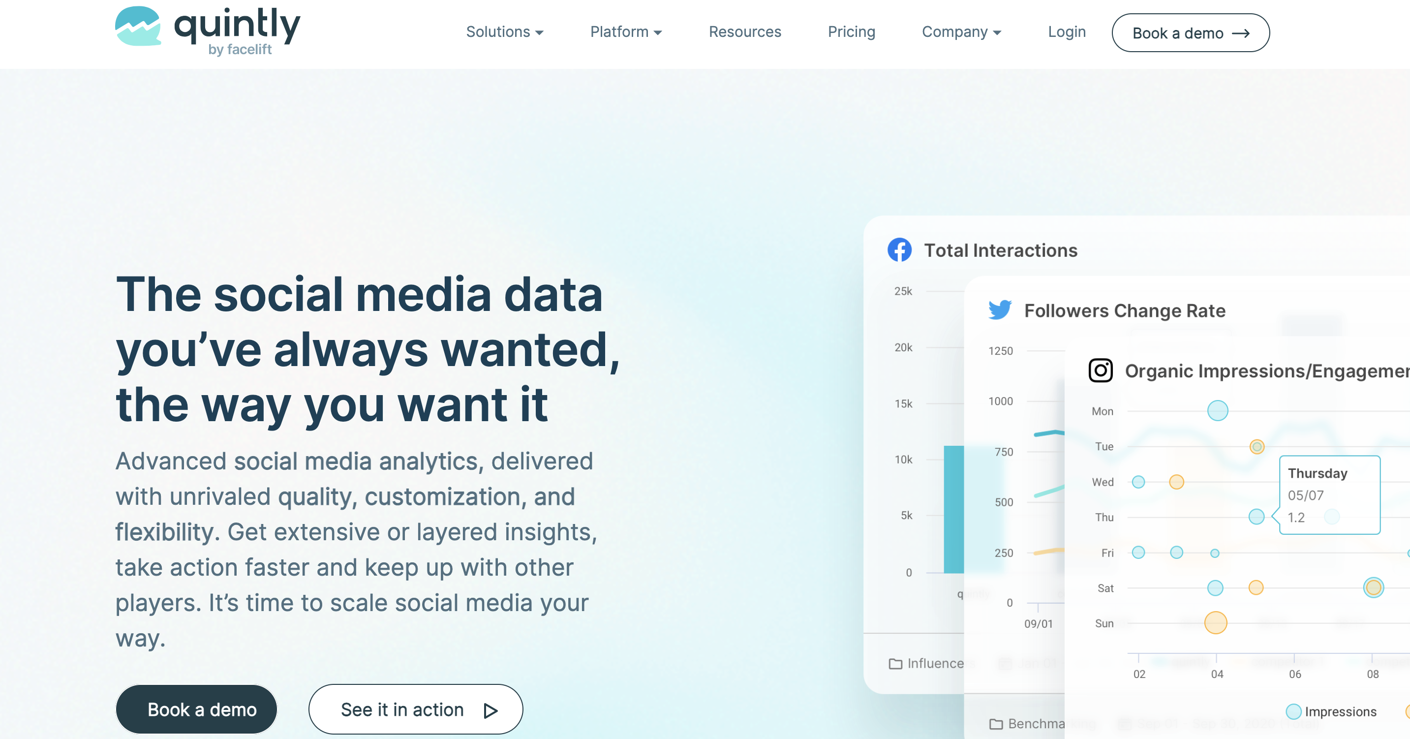 A screenshot of TikTok analytics tool Quintly's website