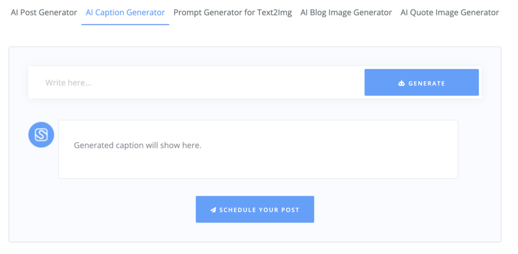 SocialBu's interface showing how it helps create engaging captions for Instagram posts.