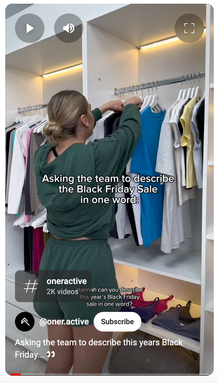 YouTube Short from Oner Active promoting their Black Friday sale.