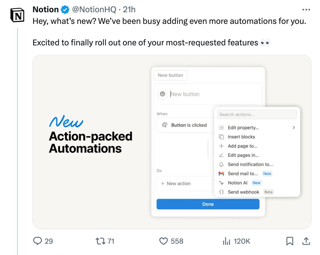 Notion tweet example on X (Twitter)