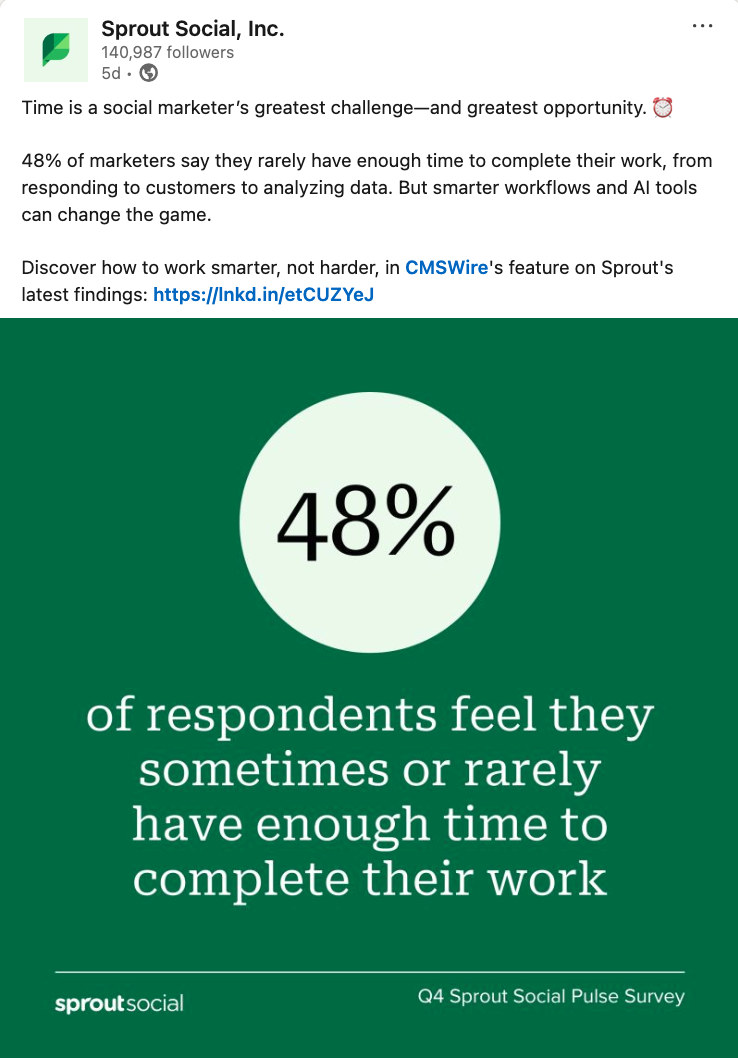 An example of an educational LinkedIn post from Sprout Social