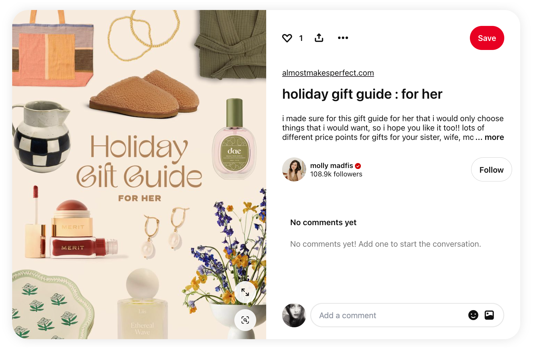 A holiday gift guide on Pinterest