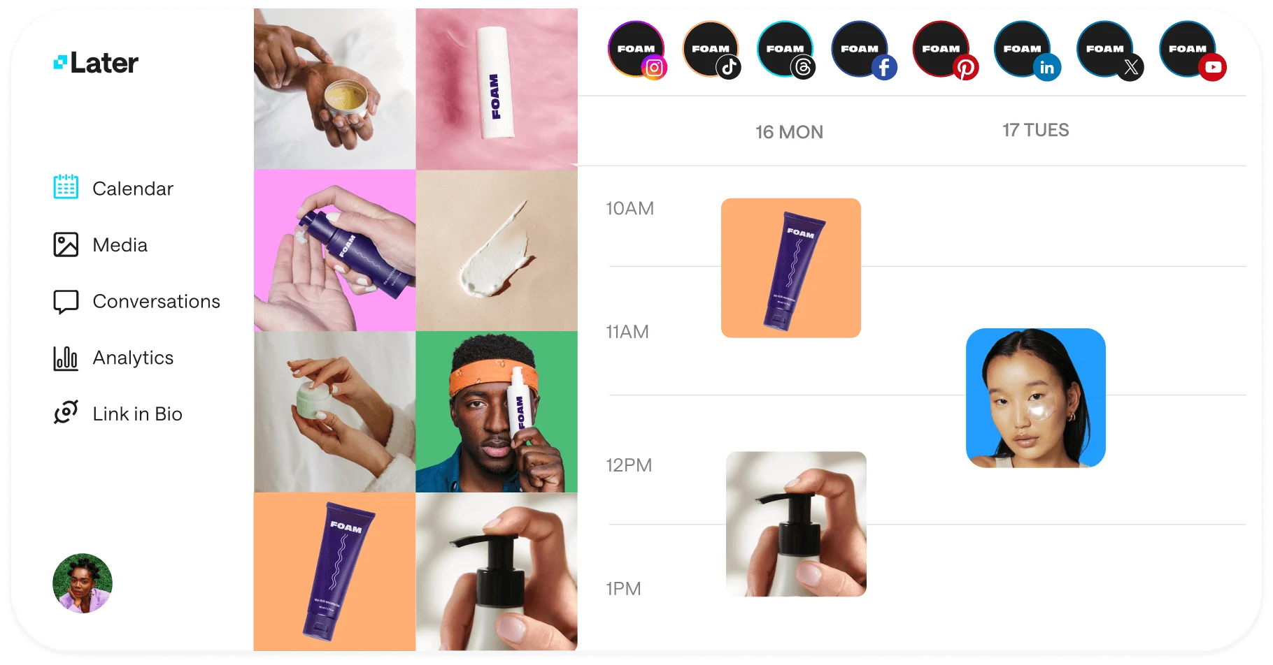 Later dashboard showing a few images laid out in a calendar