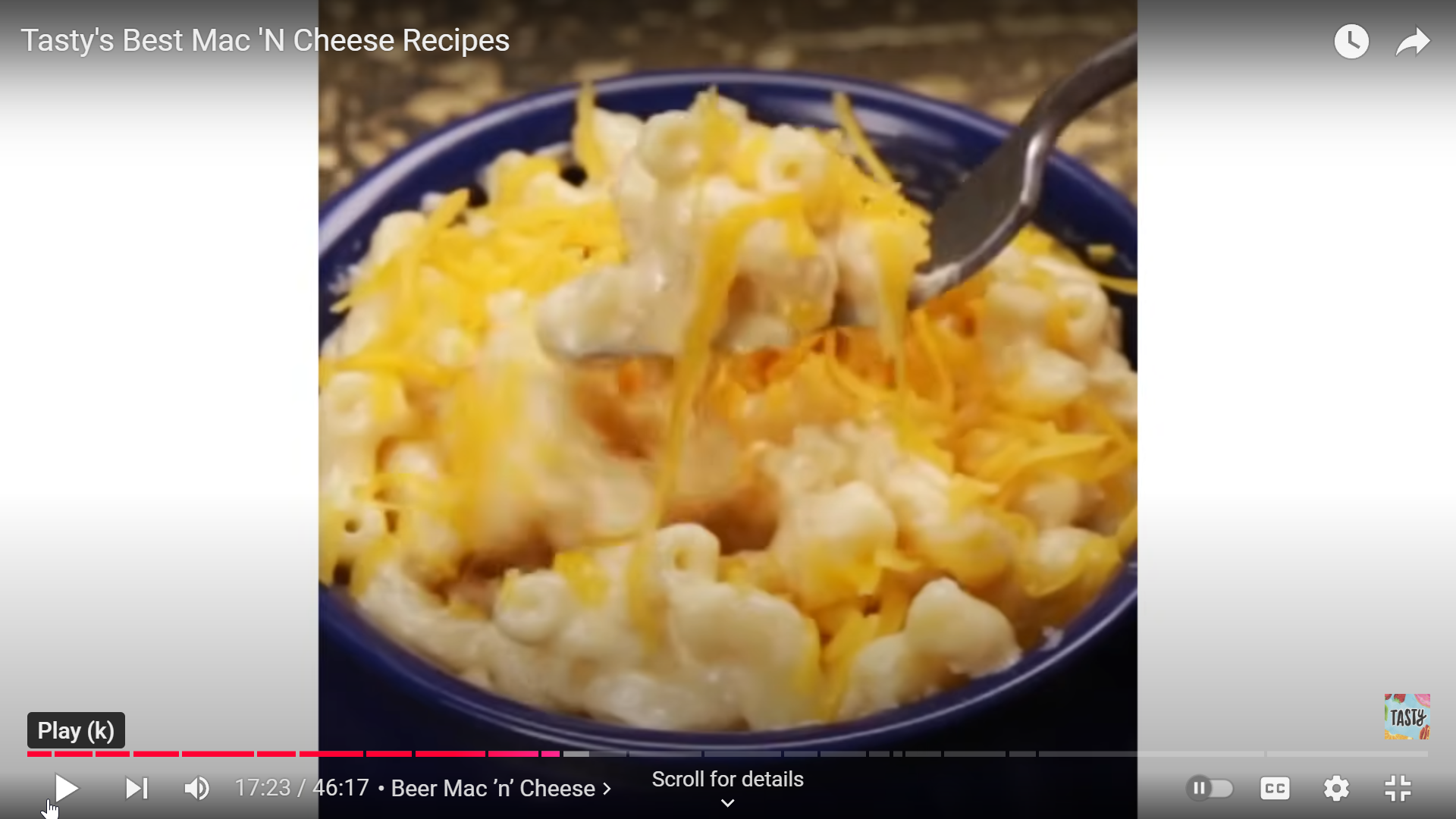 Tasty’s best mac and cheese recipes video, showing the end result of the beer cheese mac recipe.