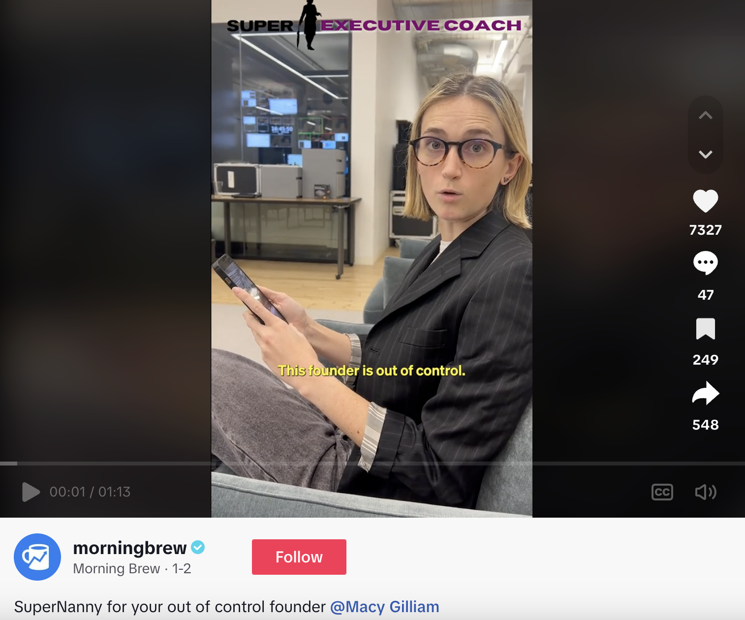 A Morning Brew TikTok sketch focusing on a Super Nanny Executive Coach who deals with an out-of-control founder, a parody of the Super Nanny TV program