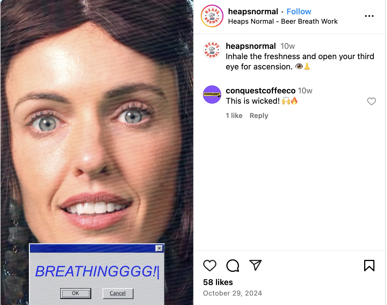 A Heaps Normal Instagram Reel delving into the art of breathing with your