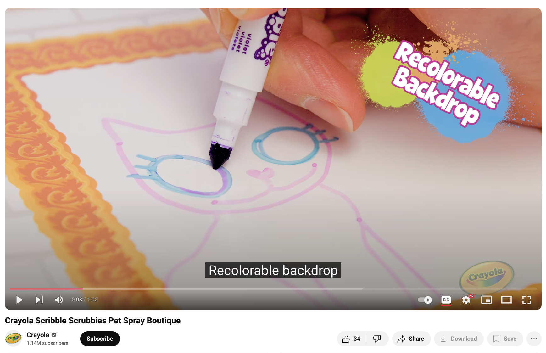 A video from Crayola's YouTube channel that spotlights their Scribble Scrubbies Pet Spray Boutique