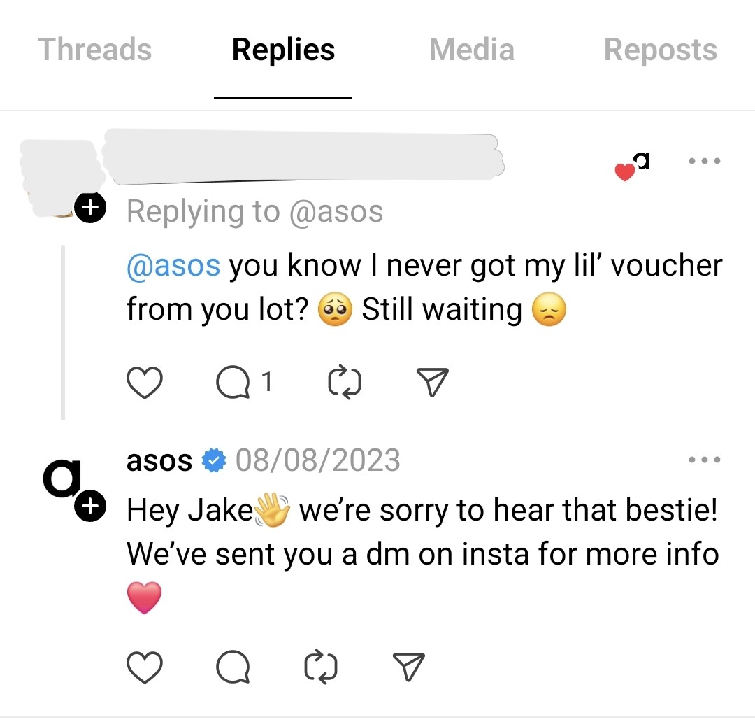 Exemplary ASOS customer service