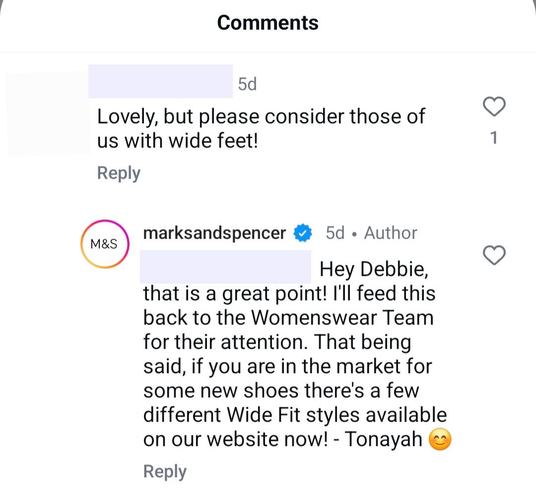 Marks and Spencer's tailored response example