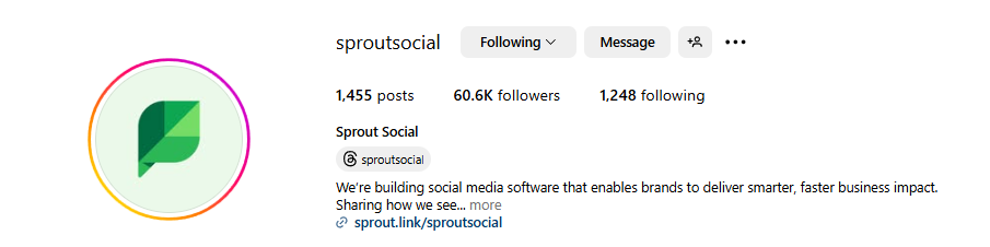 Sprout's Instagram header indicating follower count.