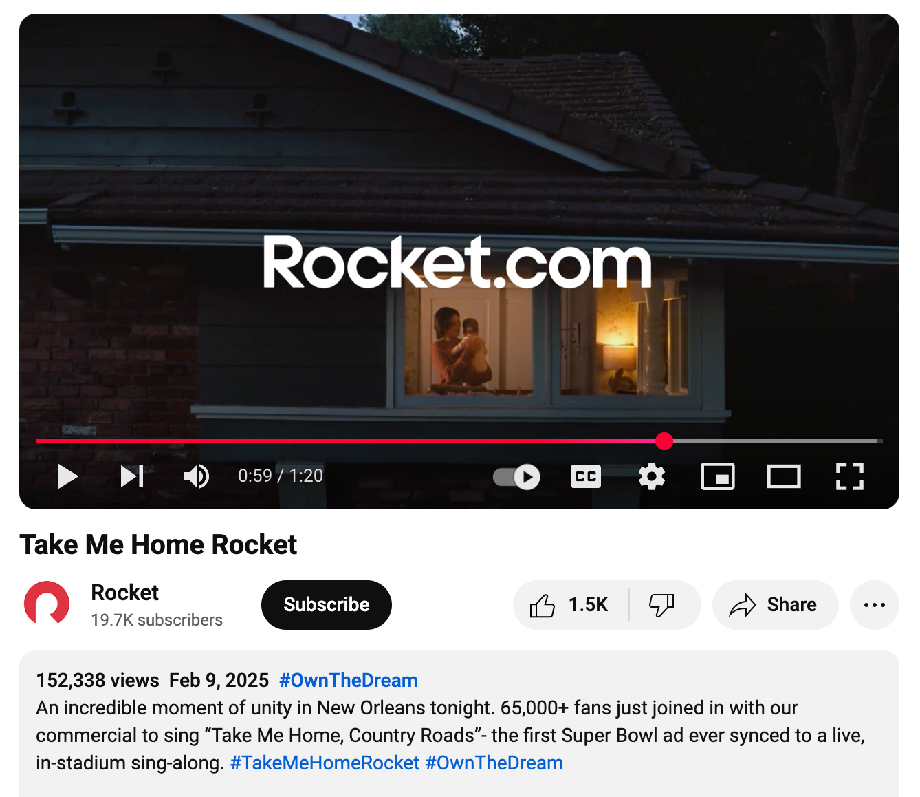 YouTube video of Rocket Companies’ Take Me Home ad campaign