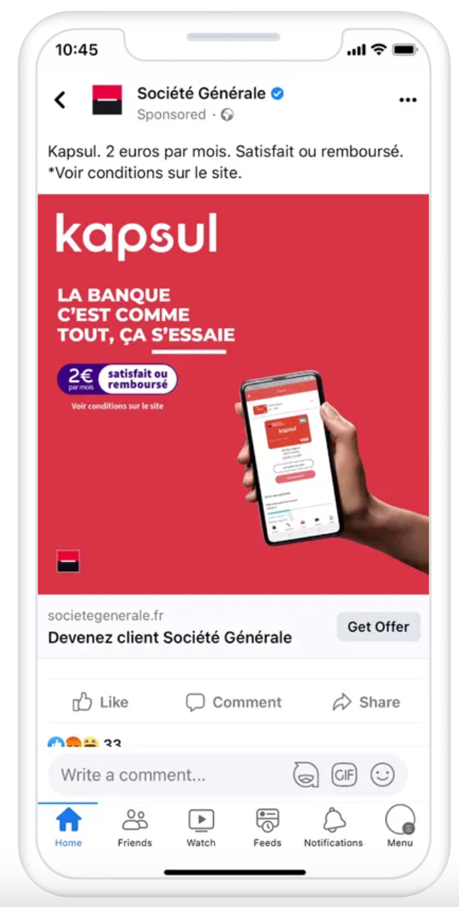 Facebook ad from SG bank