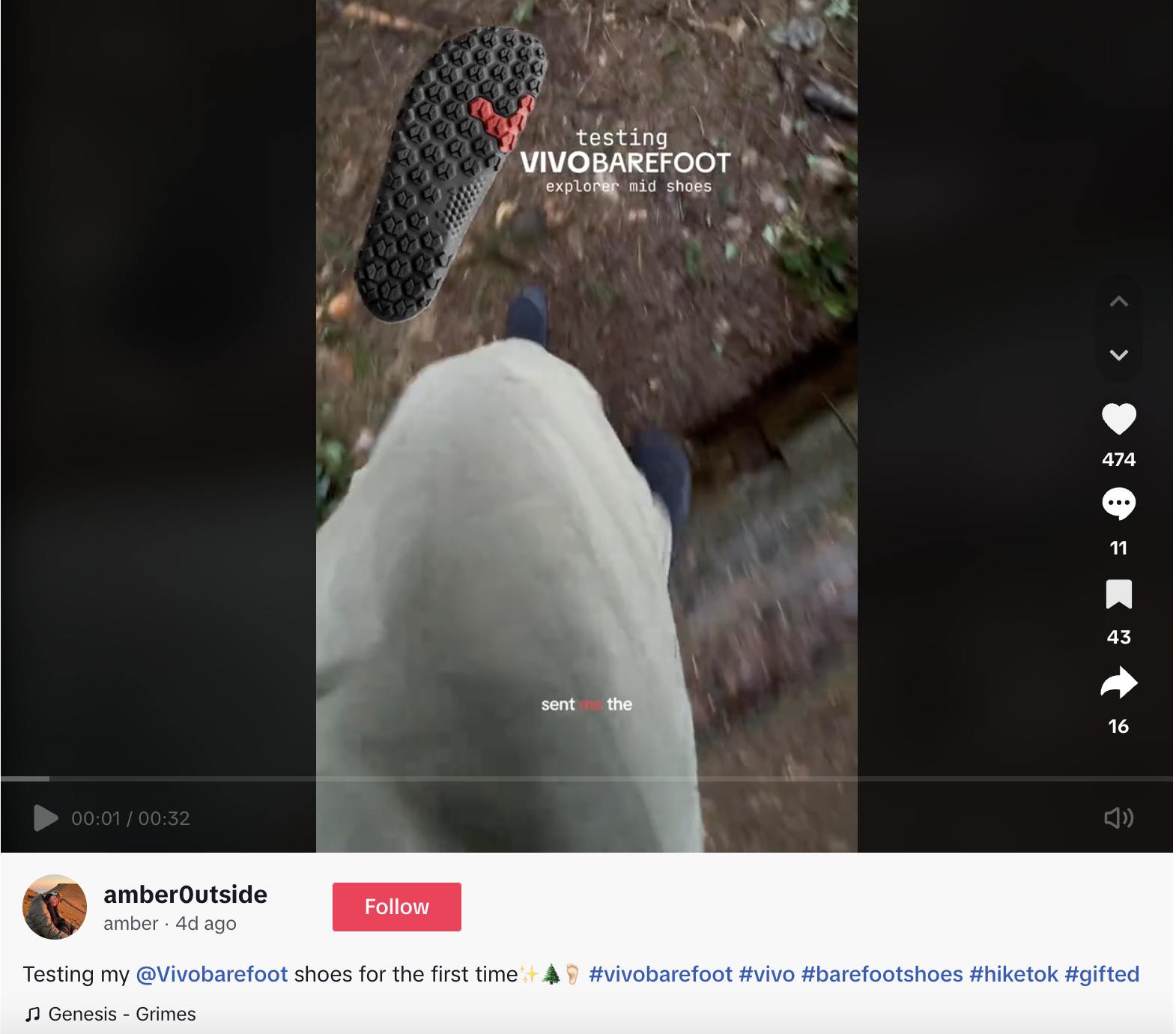 A TikTok video from a creator testing out Vivobarefoot shoes.