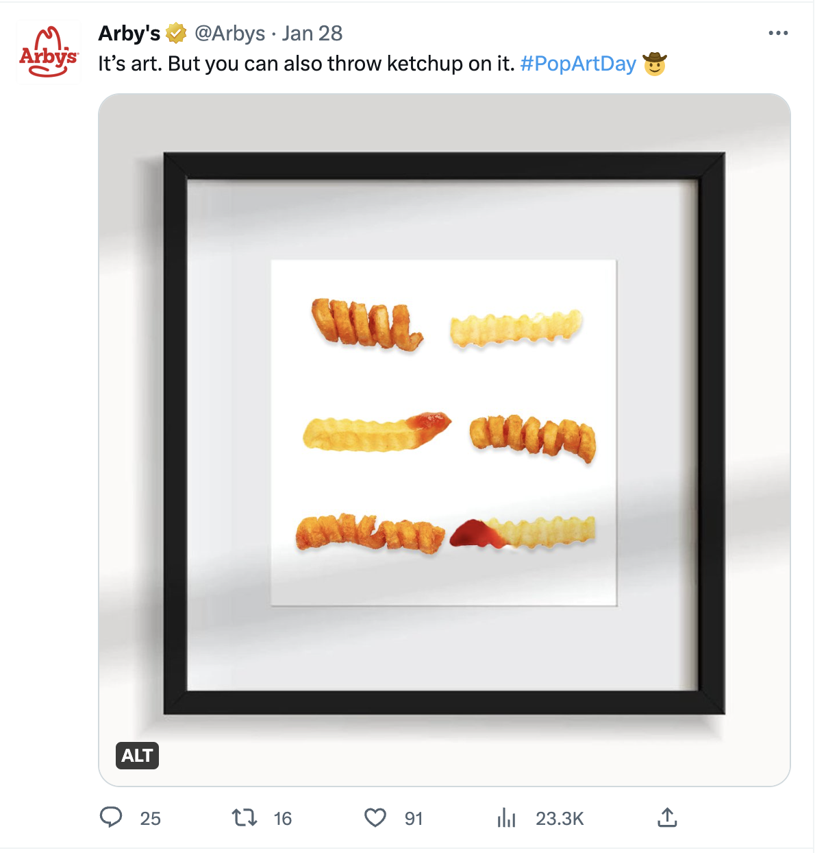 Arby's witty, attention-grabbing social post that got customers talking.