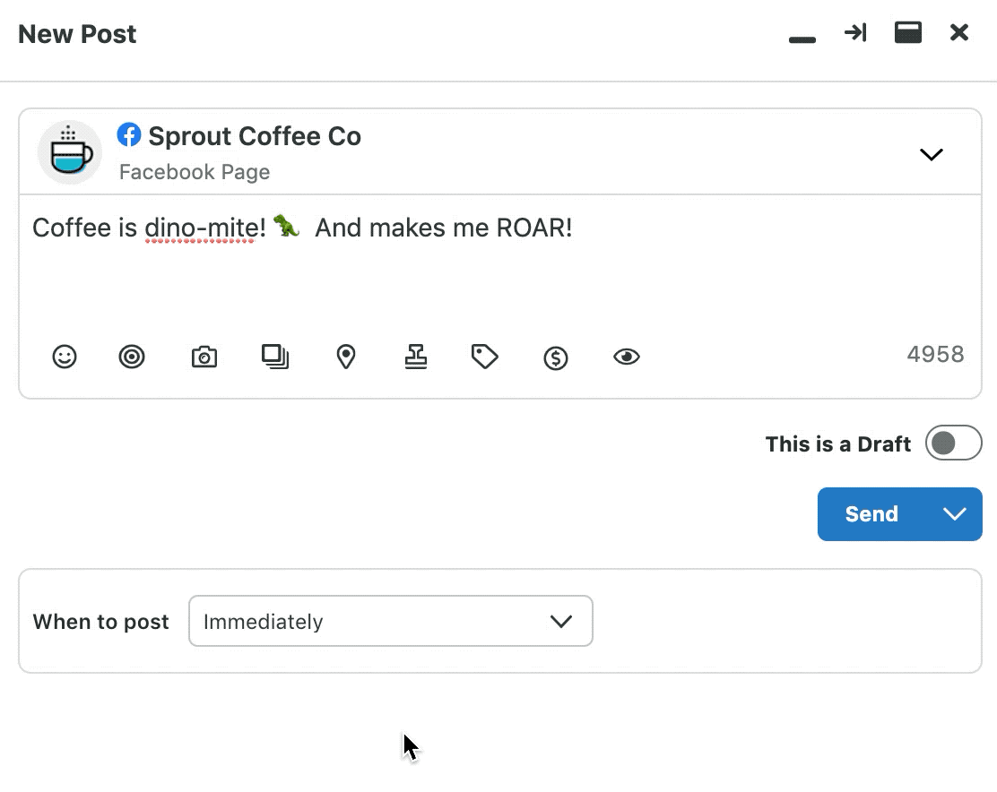 Sprout’s posting options including auto-scheduling with Sprout Queue