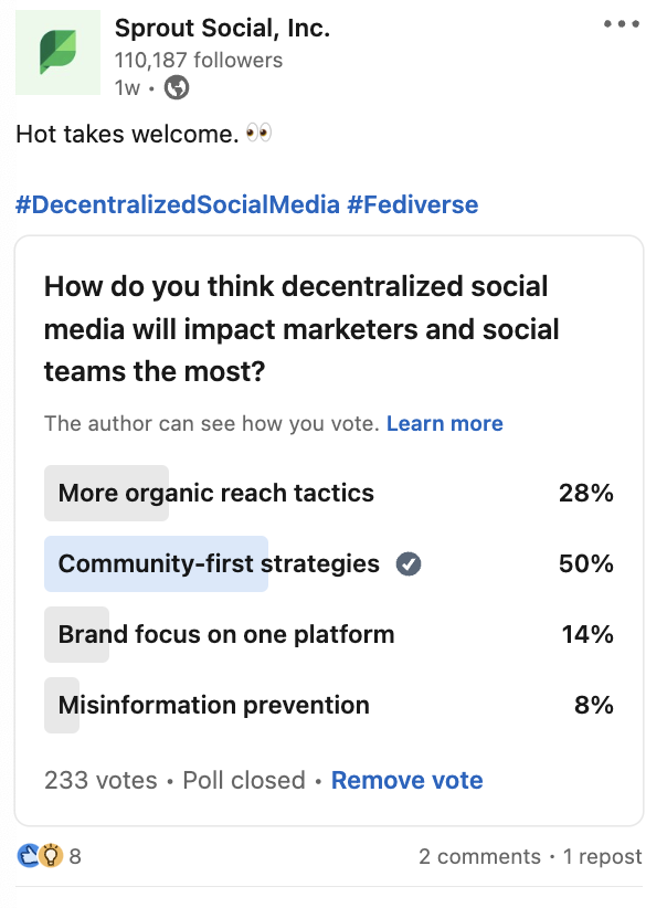 Sprout's LinkedIn poll asking, 