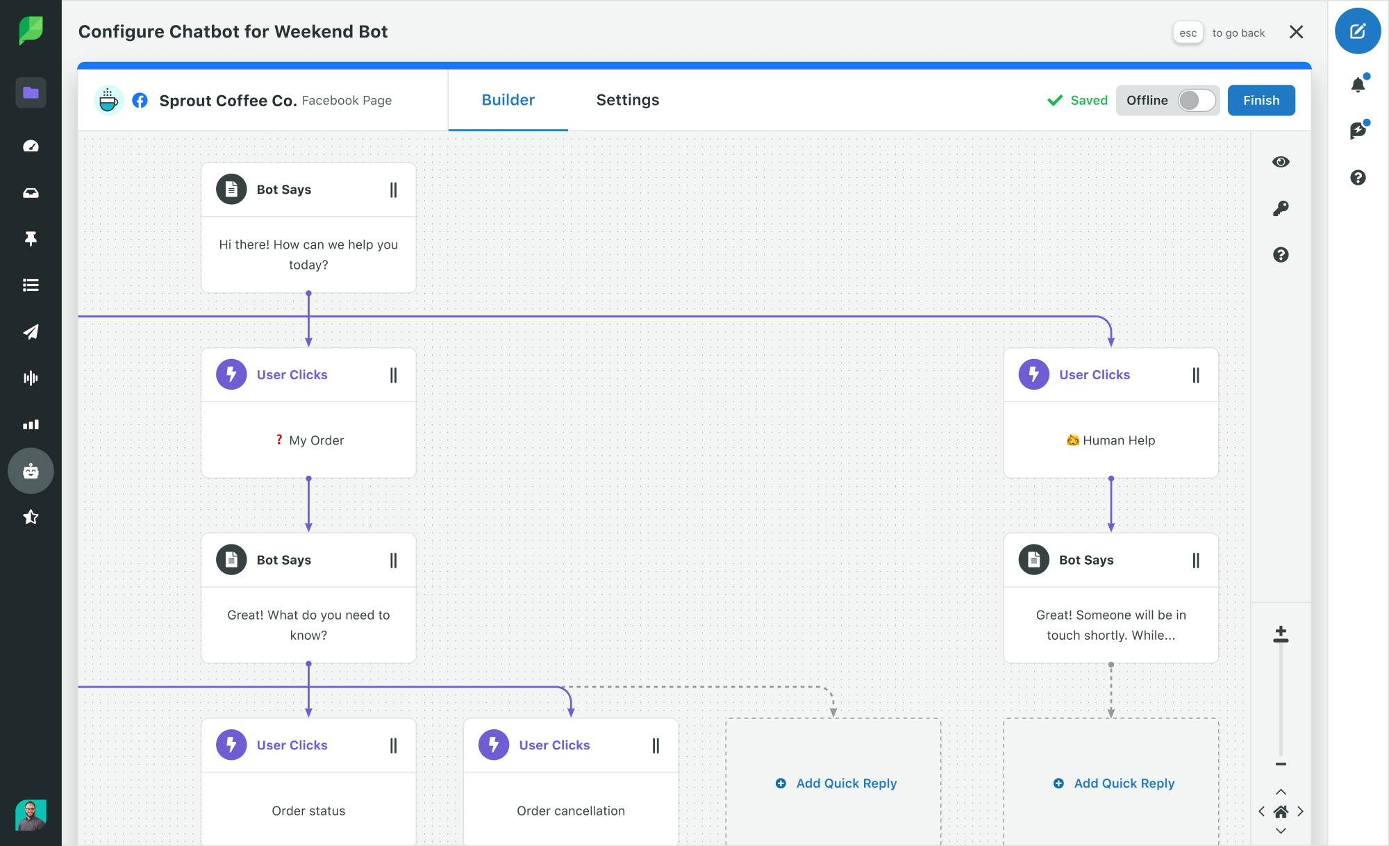 Screenshot of Sprout's bot builder