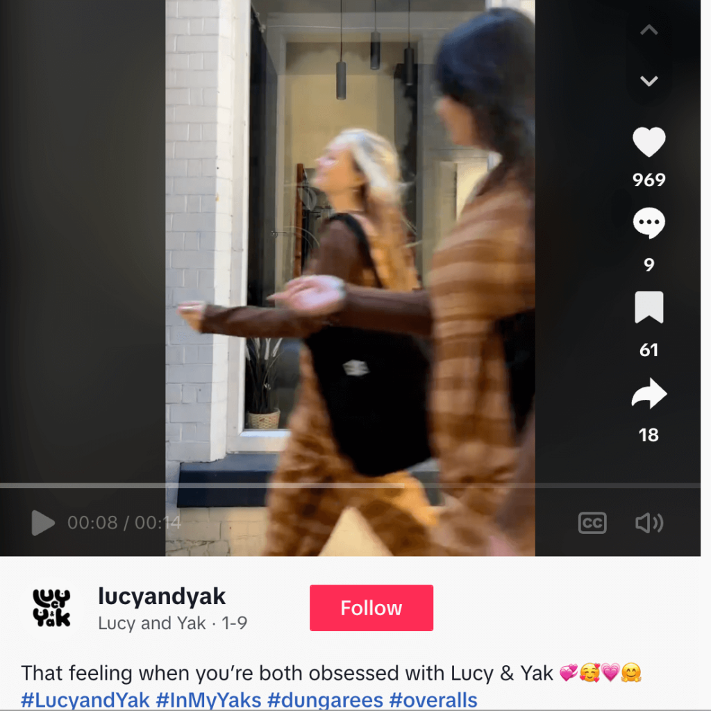 Retailer LucyandYak's TikTok account where they post regularly to showcase their latest collections