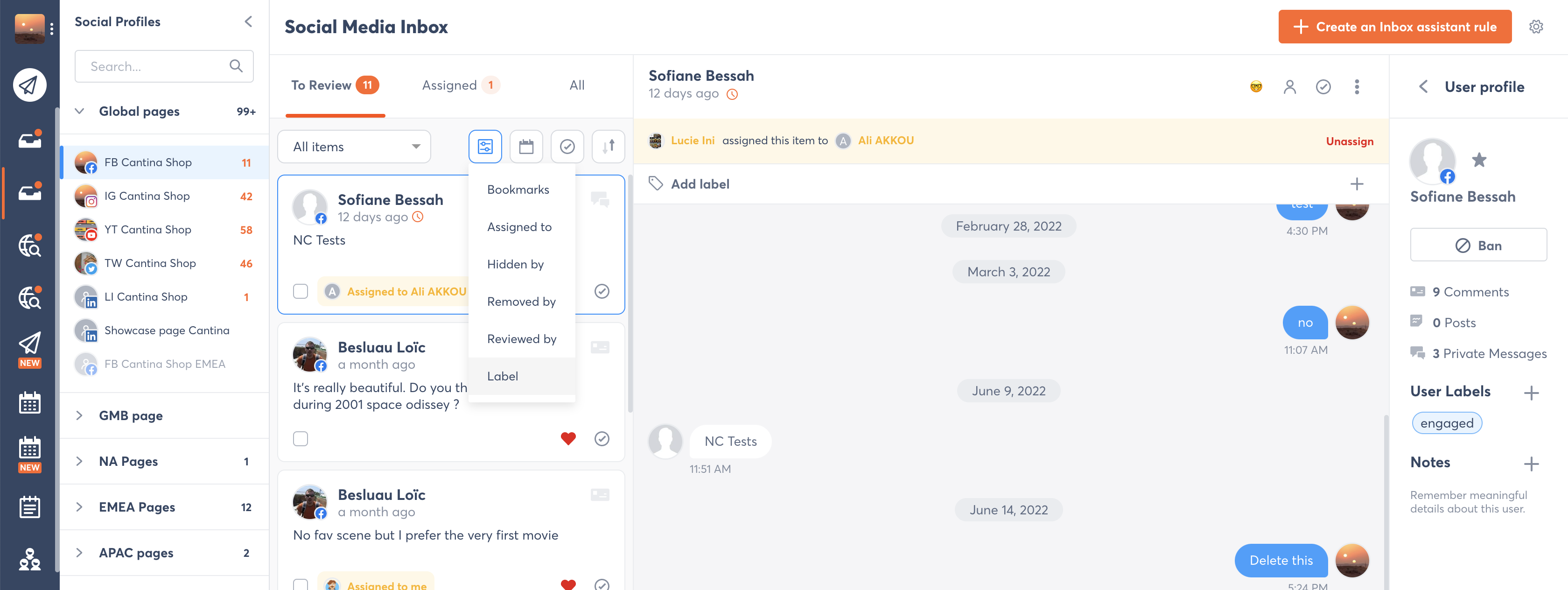 Screenshot of Agorapulse's sentiment analysis tool.