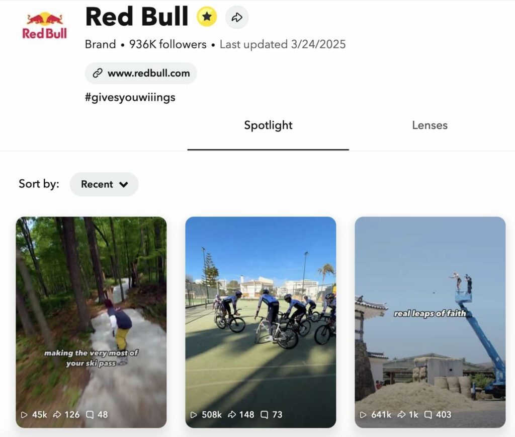 Red Bull's Spotlight on the Snapchat platform that features creators participating in extreme sports