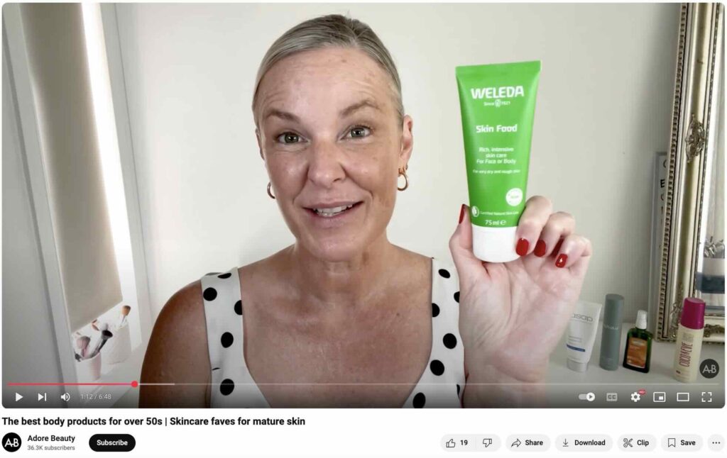 A YouTube video from Adore Beauty featuring creator Amanda Ramsay