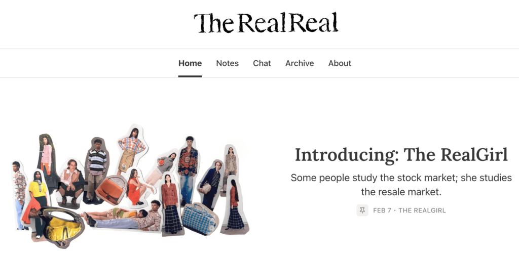 The header of The RealReal's Substack newsletter