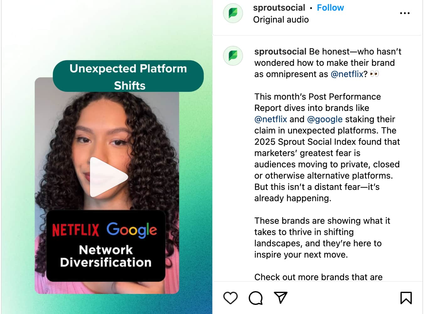 A short-form video on Sprout Social's Instagram page. 