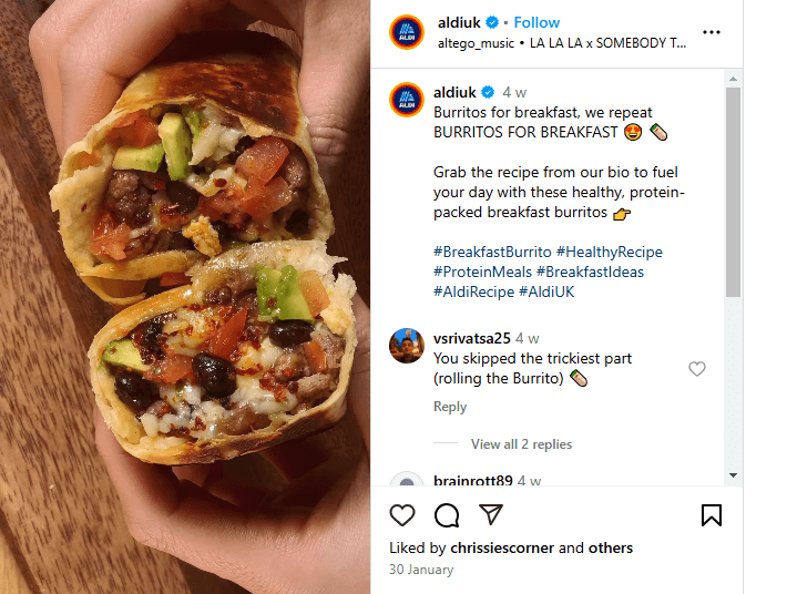 Aldi UK using Instagram in a light-hearted way